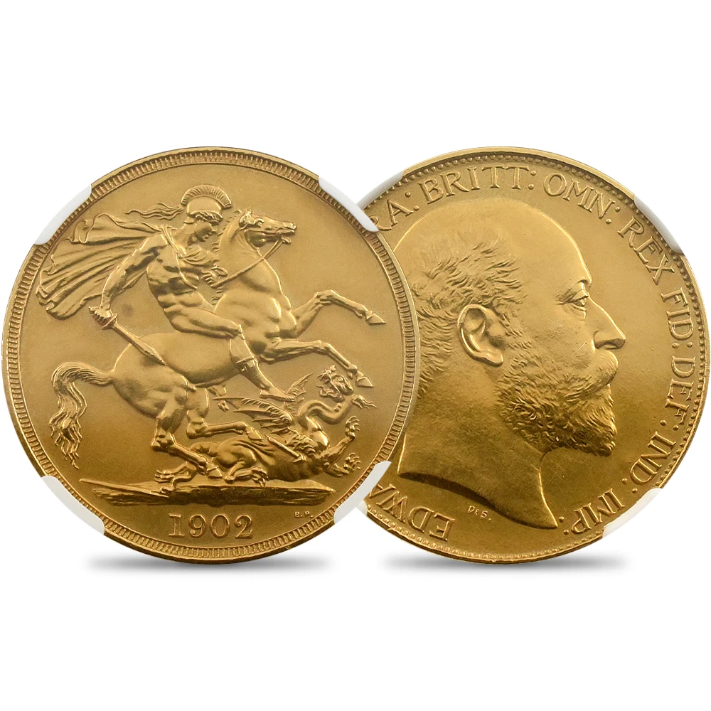イギリス 1902 エドワード7世 聖ジョージ竜退治 2ソブリン 金貨 NGC PF60MATTE