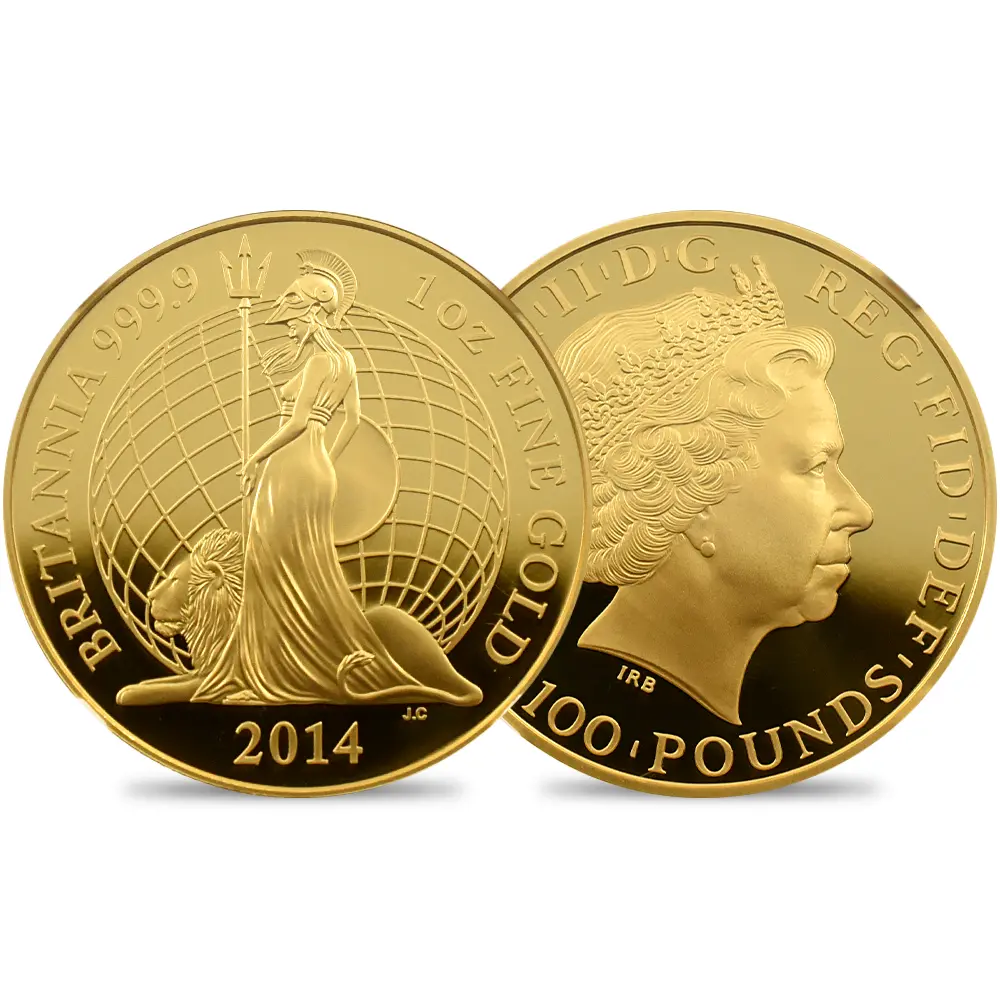 イギリス 2014 エリザベス2世 ブリタニア 100ポンド1オンス金貨 ファースト150ストラック NGC PF70UC