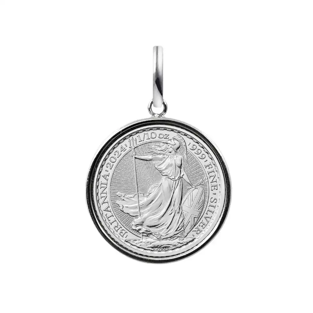 【ペンダントトップ単品】イギリス 2024 チャールズ3世 ブリタニア 20ペンス1/10オンス 銀貨 コインペンダント 防水枠 ガラス フローティング SV925