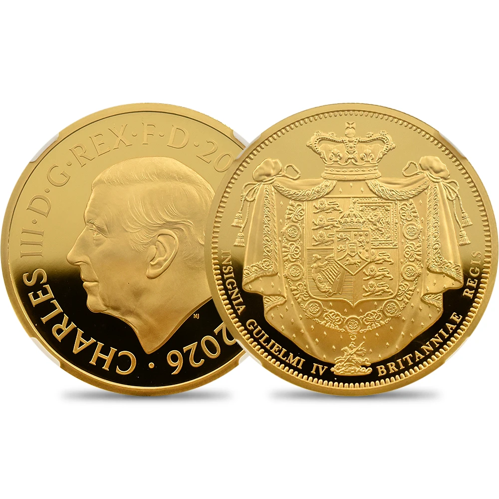 イギリス 2026 チャールズ3世 ウィリアム4世クラウン 200ポンド2オンス金貨 NGC PF70UC 箱付き