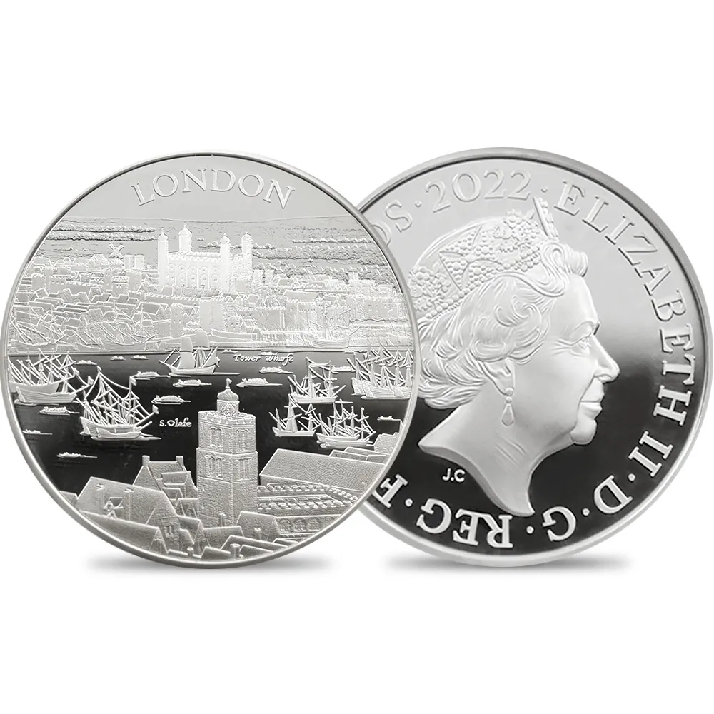 2022 エリザベス2世 都市景観シリーズ第1弾 ロンドン 5ポンド2オンス銀貨 発行即日鑑定品 NGC PF70UC 箱付き
