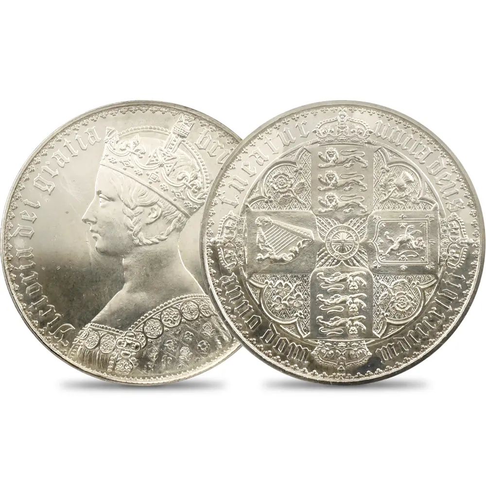 1847 ヴィクトリア女王 ゴチッククラウン銀貨 プレーンエッジ 純銀タイプ PCGS PR63 Esc-2578a【R4】