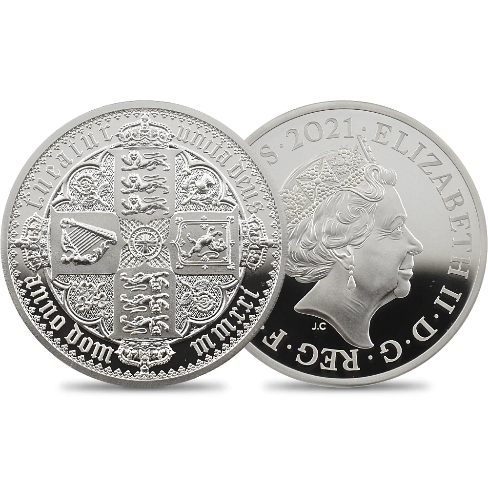 イギリス 2021 エリザベス2世 ゴチッククラウン リバースシールド 5ポンド2オンス銀貨 発行即日鑑定品 NGC PF69UC 箱付き