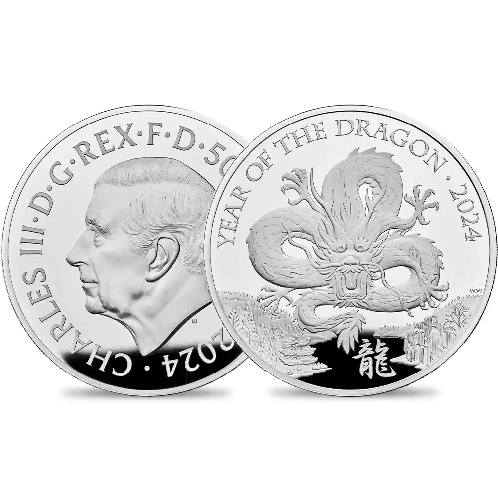 2024 チャールズ3世 干支辰年 500ポンド1キロプルーフ銀貨 未鑑定 箱付き【ご予約承り品】