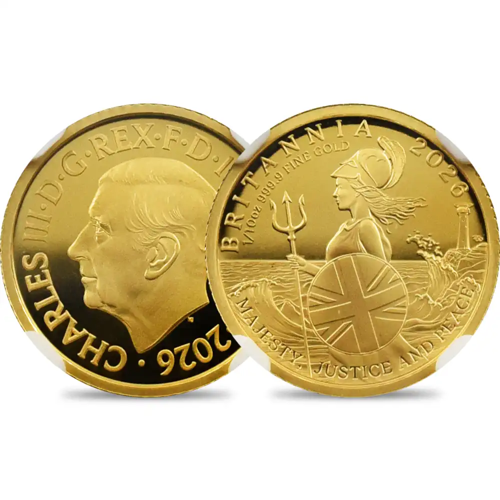 イギリス 2026 チャールズ3世 ブリタニア 10ポンド1/10オンス 金貨 NGC PF70UC 箱付き