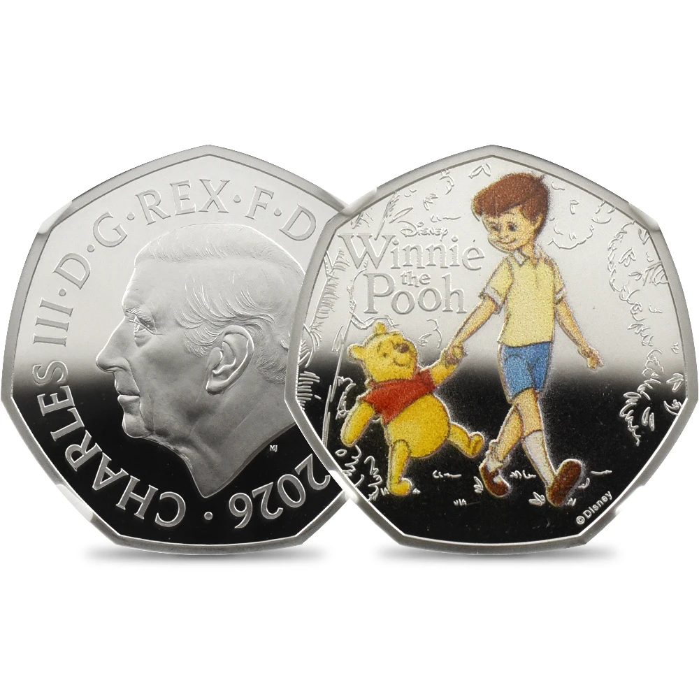 イギリス 2026 チャールズ3世 くまのプーさん100周年記念 第2弾 50ペンスプルーフカラー銀貨 ファーストリリース NGC PF68UC チャールズ3世ラベル 箱付き