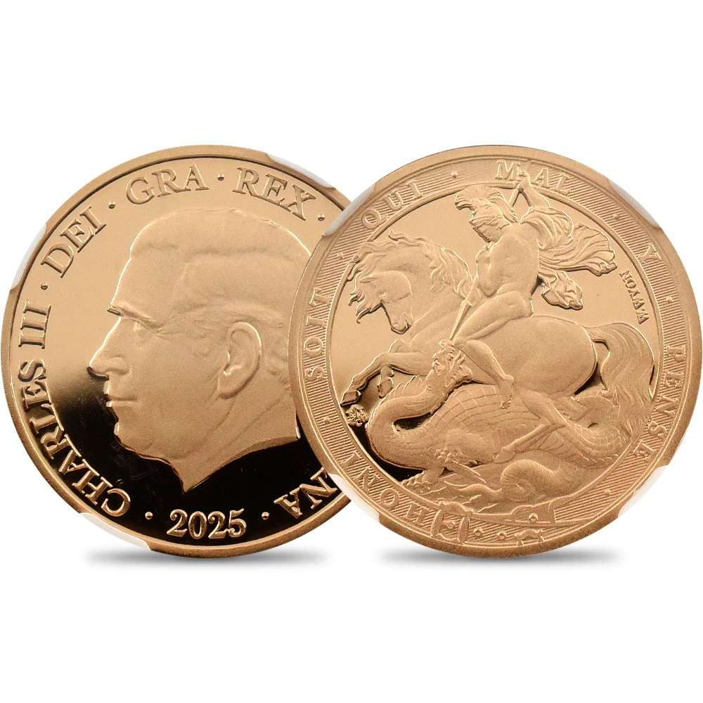 セントヘレナ 2025 チャールズ3世 聖ジョージ竜退治 ソブリン金貨 NGC PF70UC 箱付き