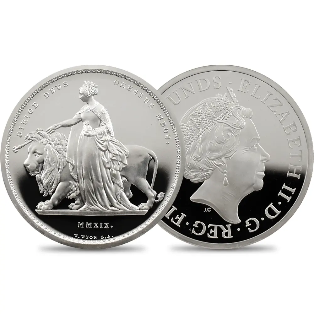 2019 エリザベス2世 ウナ＆ライオン 5ポンド2オンス銀貨 NGC PF69UC（NGCによるラベル表記ミス） 箱付き(外箱・説明書なし)