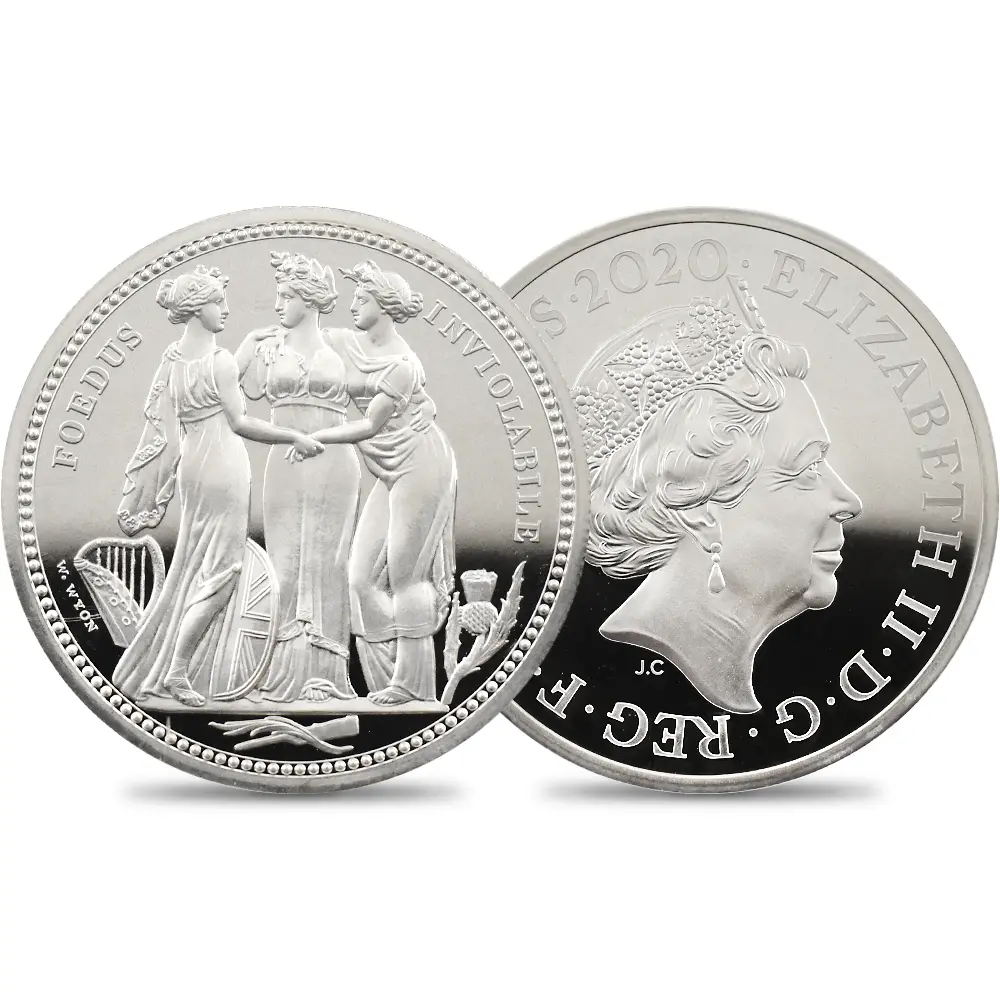 イギリス 2020 エリザベス2世 スリーグレーセス 5ポンド2オンス銀貨 ファーストリリース NGC PF70UC エリザベス2世ラベル 箱付き
