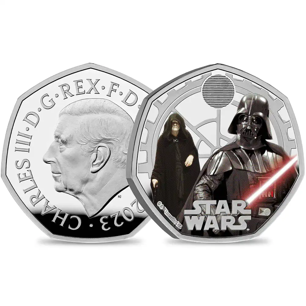 2023 チャールズ3世 スター・ウォーズコレクション第2弾 ダース・ベイダー＆パルパティーン皇帝 50ペンスプルーフカラー銀貨 未鑑定 箱付き【ご予約承り品】