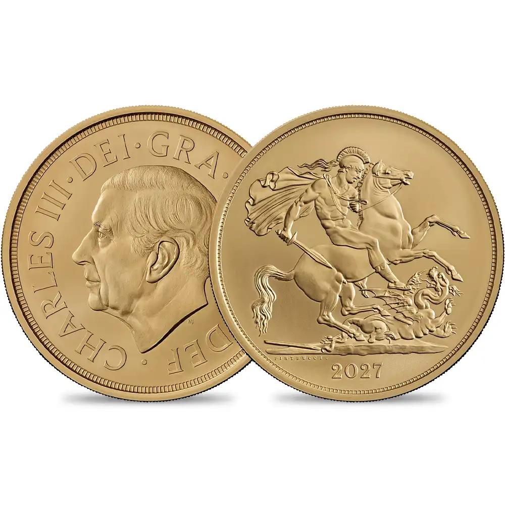 イギリス 2027 チャールズ3世 聖ジョージ竜退治 5ソブリンBU金貨 箱付き【ご予約承り品】