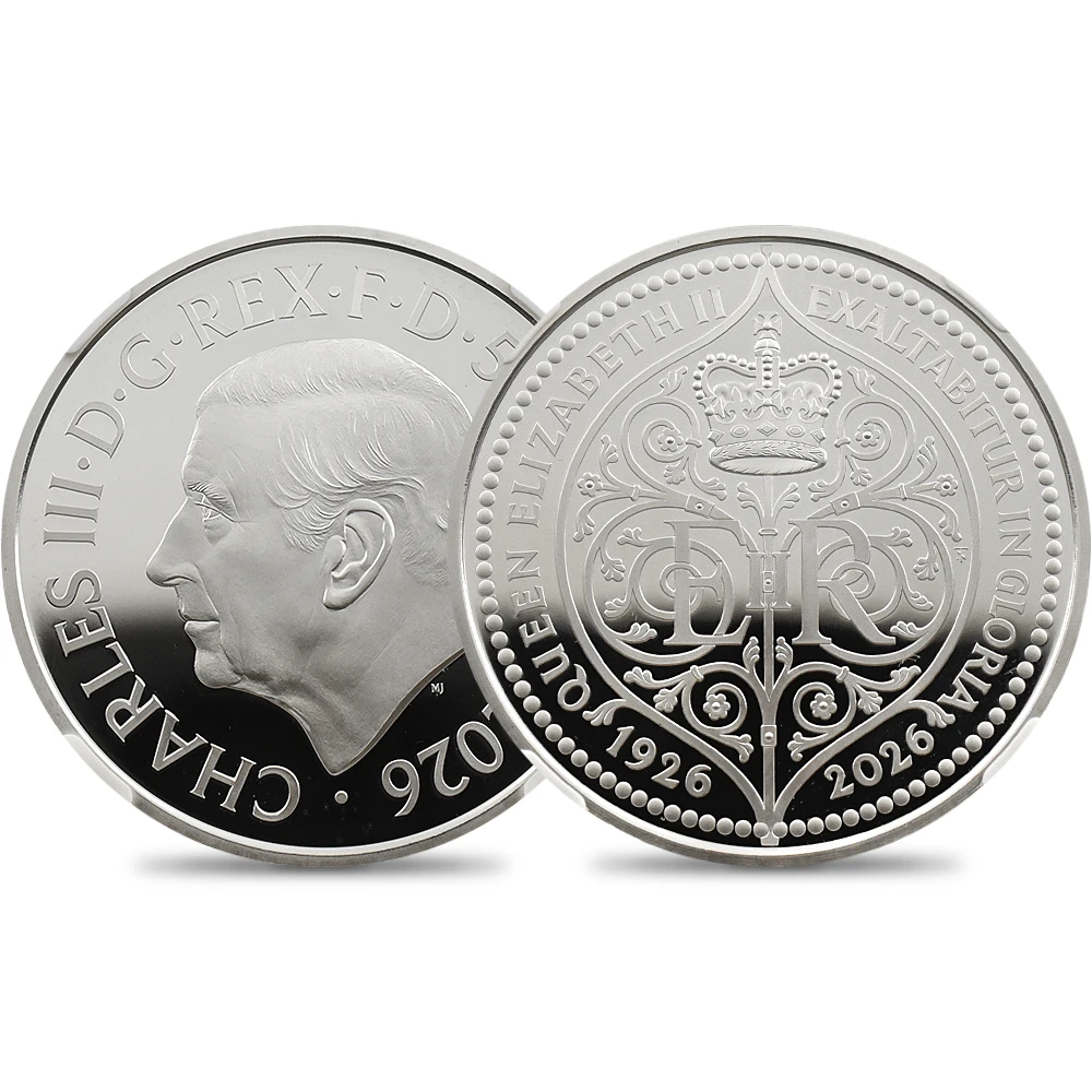 イギリス 2026 チャールズ3世 エリザベス2世生誕100周年記念 5ポンド 銀貨 NGC PF70UC チャールズ3世ラベル 箱付き