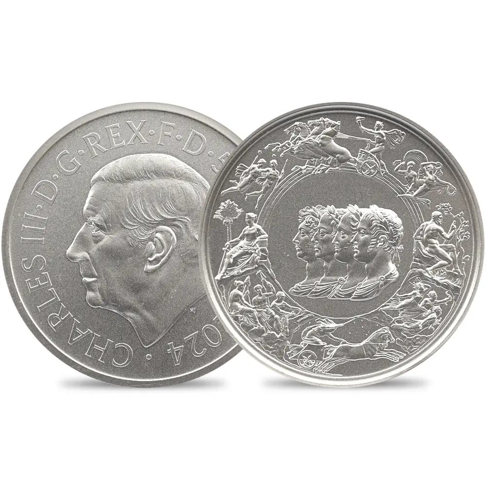 2024 チャールズ3世 ワーテルロー・メダル - 連合国代表 5ポンド2オンス銀貨 マットプルーフ仕上げ 発行即日鑑定品 NGC PF70MATTE