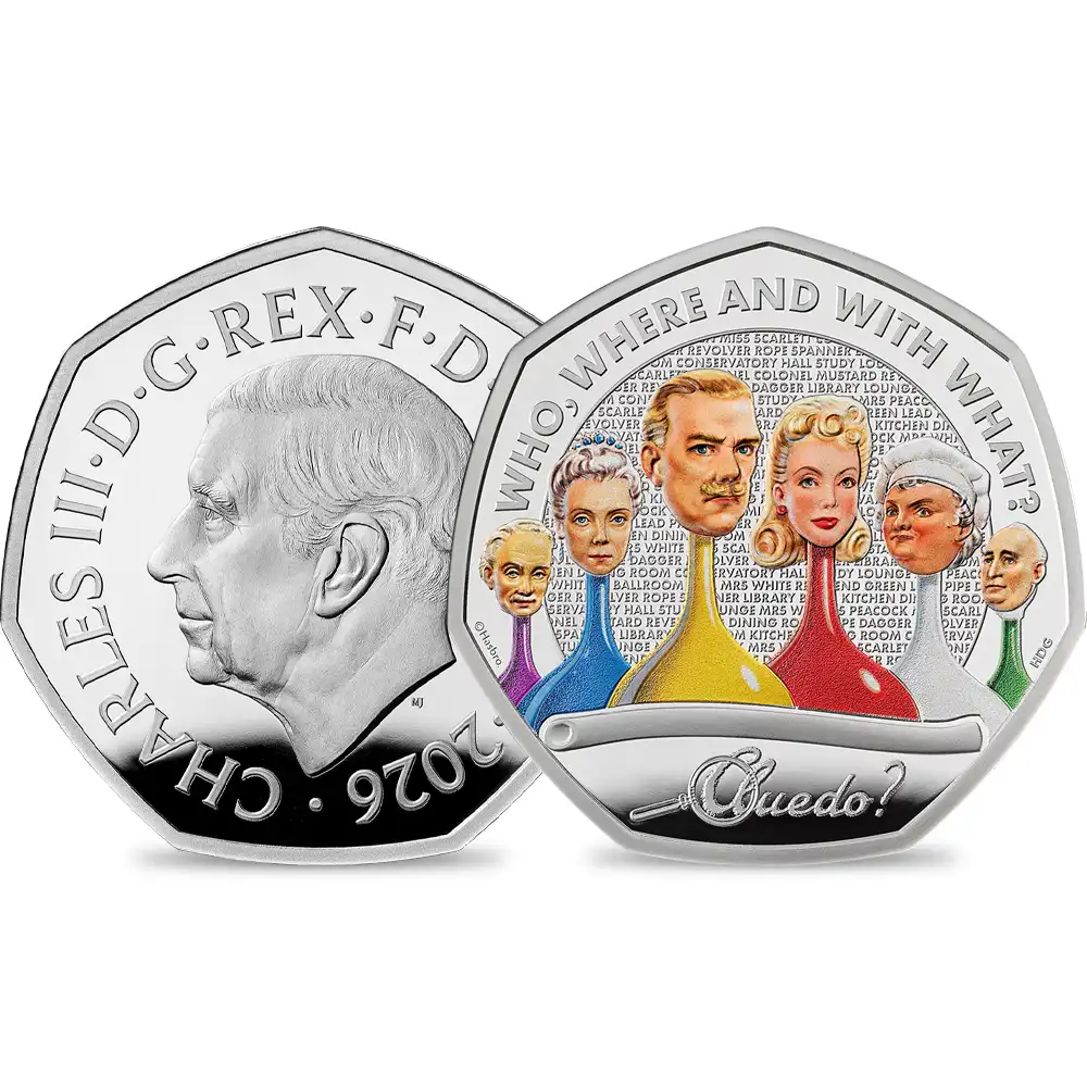 イギリス 2026 チャールズ3世 クルード75周年記念 50ペンスプルーフカラー銀貨 箱付き【ご予約承り品】