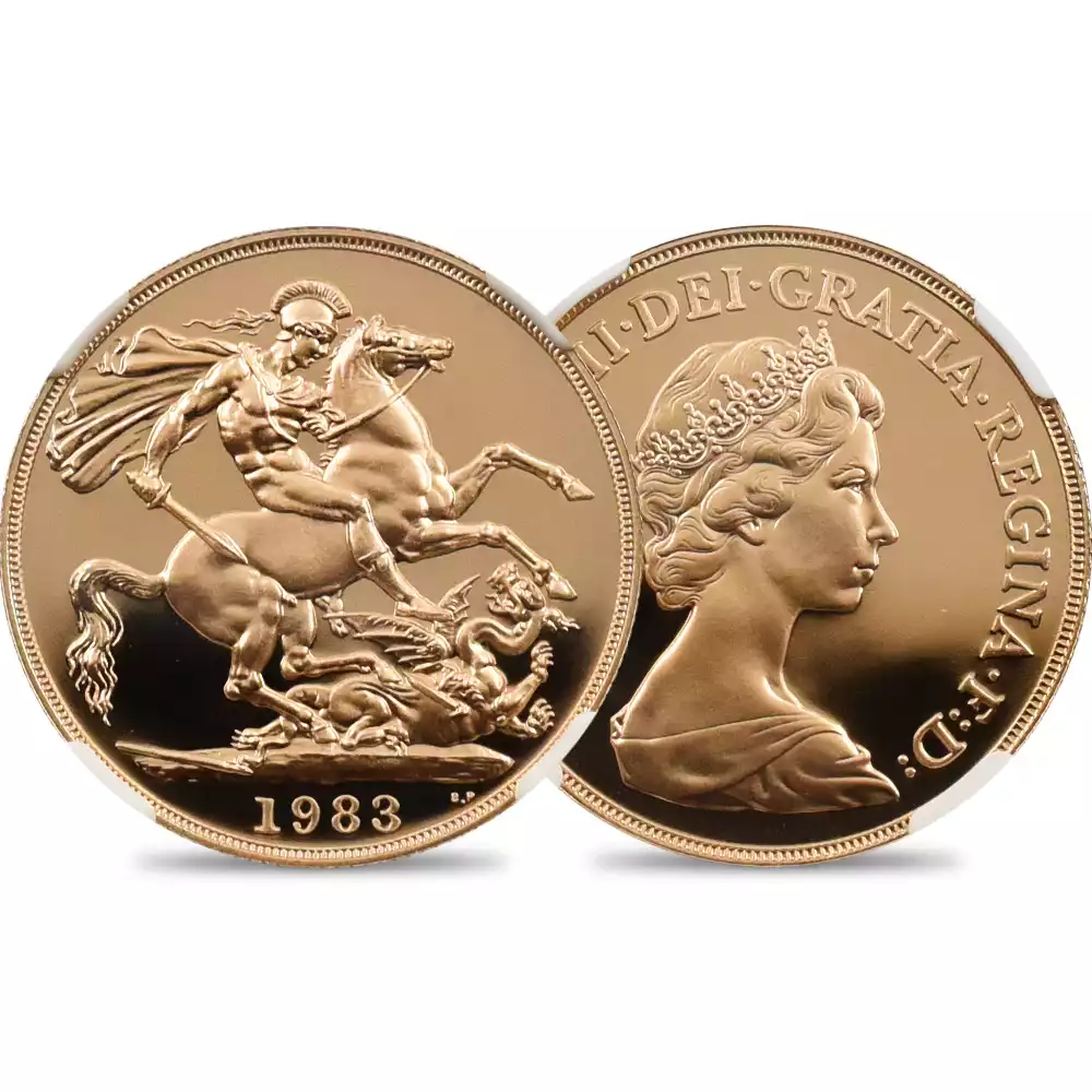 1983 エリザベス2世 ヤングエリザベス 聖ジョージ竜退治 2ソブリン金貨 NGC PF70UC