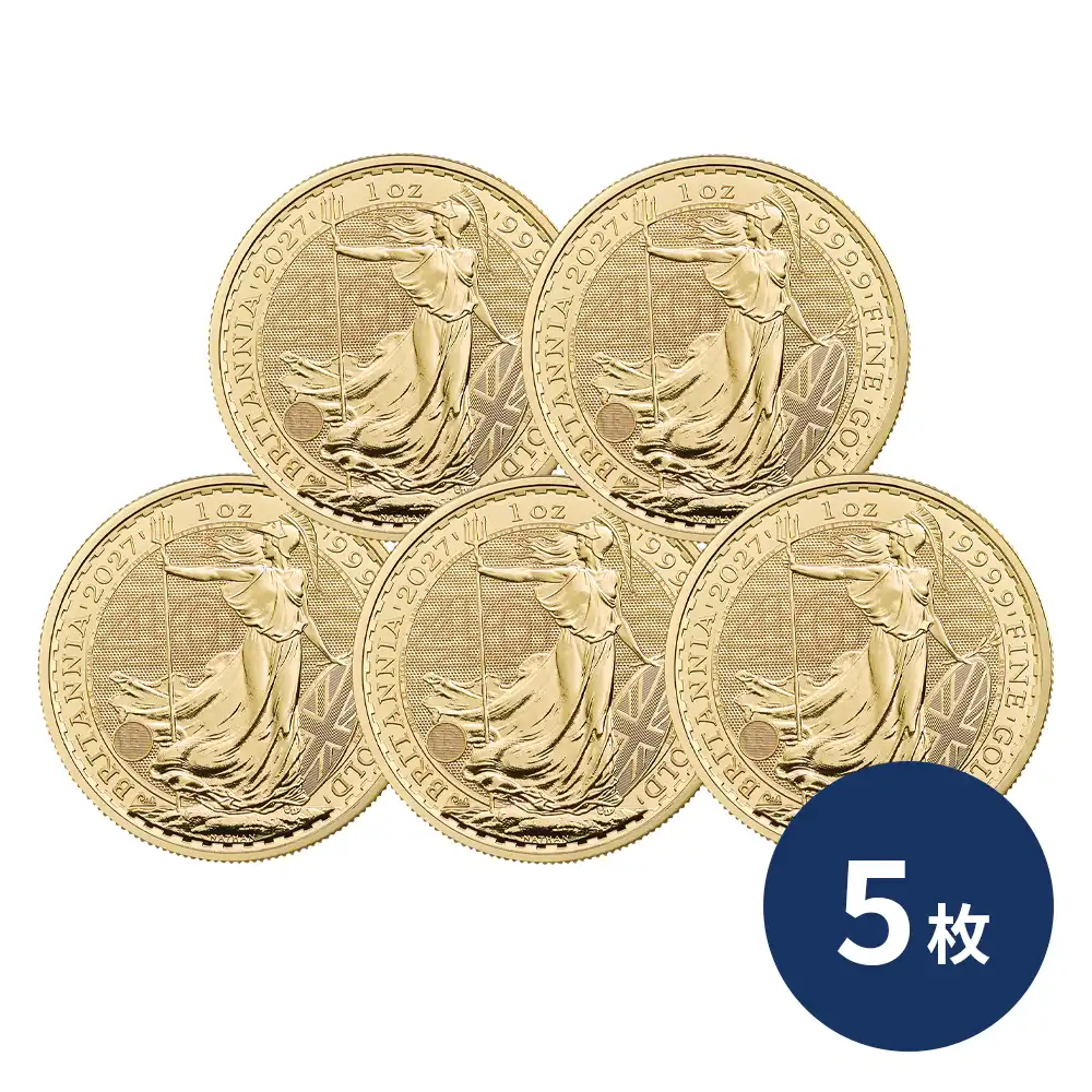 イギリス 2027 チャールズ3世 ブリタニア 100ポンド 1オンス 金貨【5枚】 (コインケース付き)