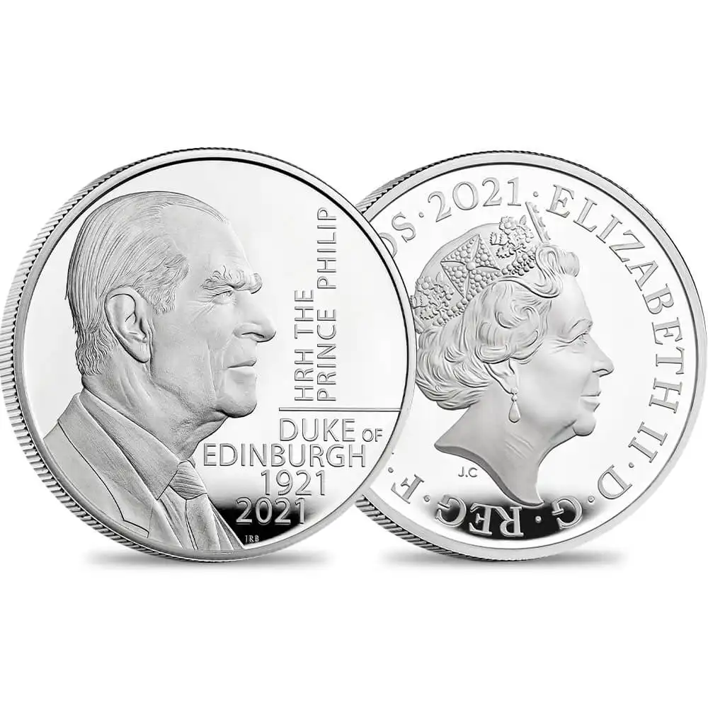 2021 エリザベス2世 フィリップ殿下追悼記念  5ポンドプルーフ銀貨 ロイヤルミント発行  未鑑定 発行枚数7255枚 箱付き【ご予約承り品】