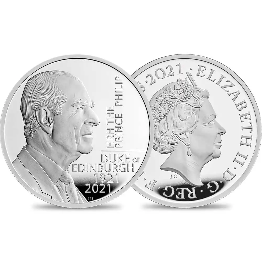 2021 エリザベス2世 フィリップ殿下追悼記念  5ポンド2オンスプルーフ銀貨 ロイヤルミント発行  未鑑定 発行枚数1006枚 箱付き【ご予約承り品】