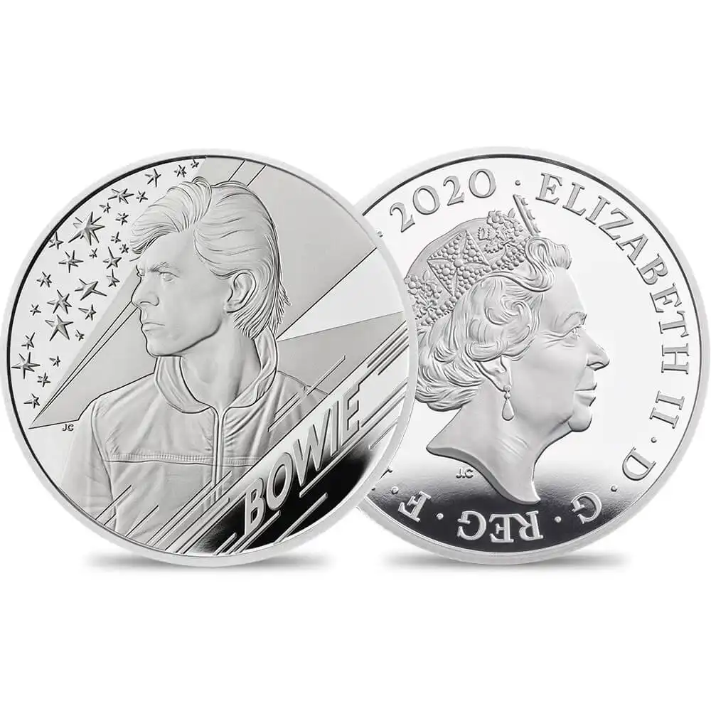 2020 エリザベス2世 ミュージックレジェンド第3弾 デヴィッド・ボウイ 1ポンド1/2オンス銀貨 箱付き【ご予約承り品】
