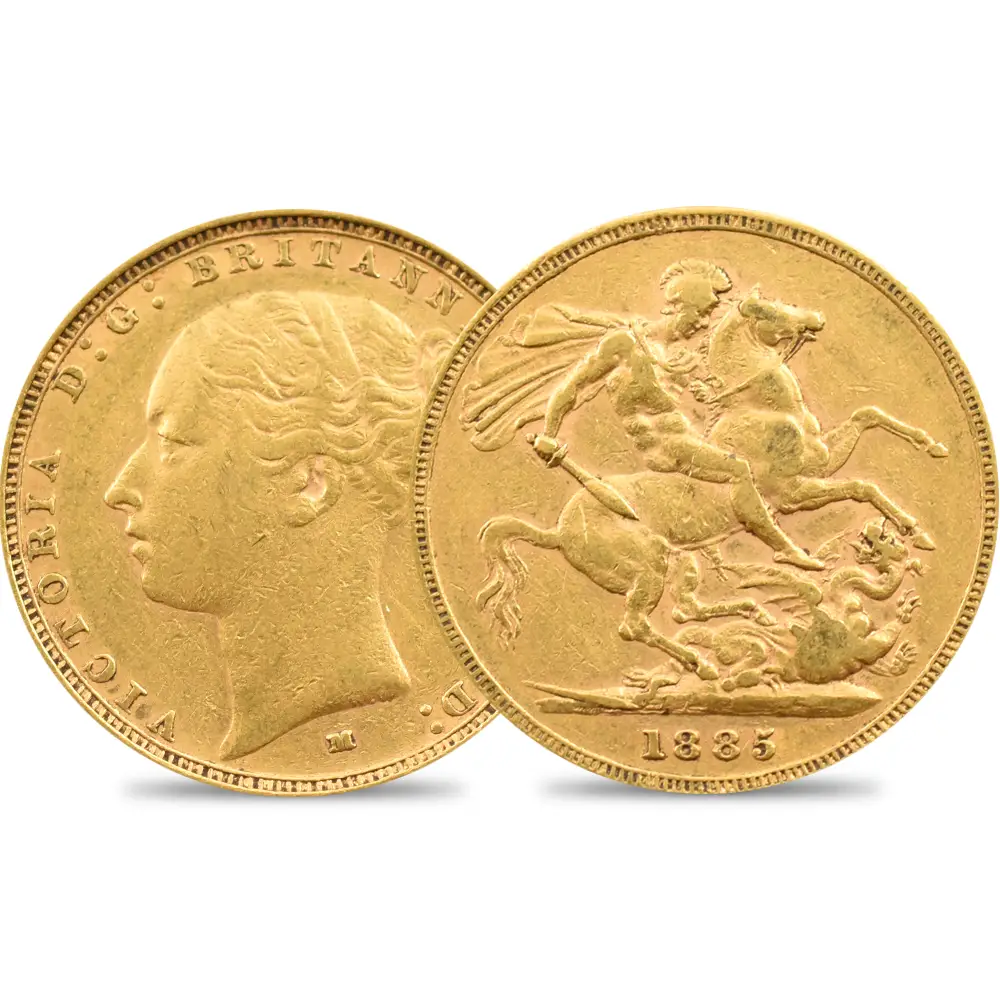 オーストラリア 1885 ヴィクトリア女王 ヤングヘッド 聖ジョージ竜退治 1ソブリン金貨 未鑑定