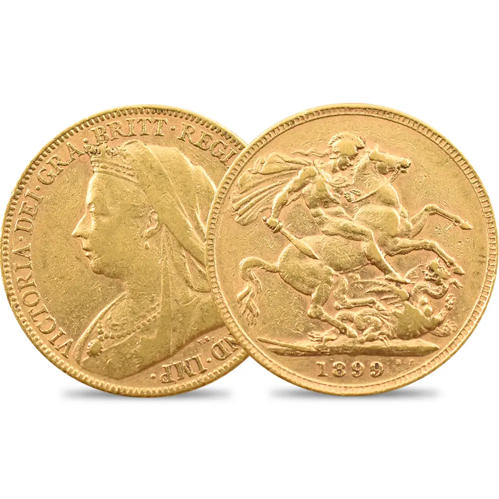 1899 ヴィクトリア女王 オールド（ヴェールド）ヘッド 聖ジョージ竜退治 1ソブリン金貨 未鑑定