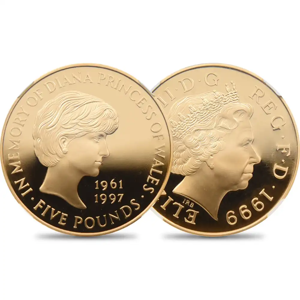 1999 ダイアナ妃追悼記念 5ポンド金貨 NGC PF69UC 箱付き