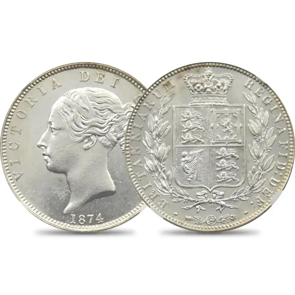 1874 ヴィクトリア女王 1/2クラウン銀貨 NGC MS65