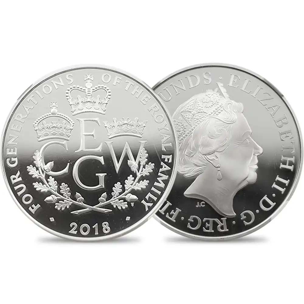2018 エリザベス2世 英国王室4世代祝福記念 5ポンド銀貨 アーリーリリース NGC PF70UC