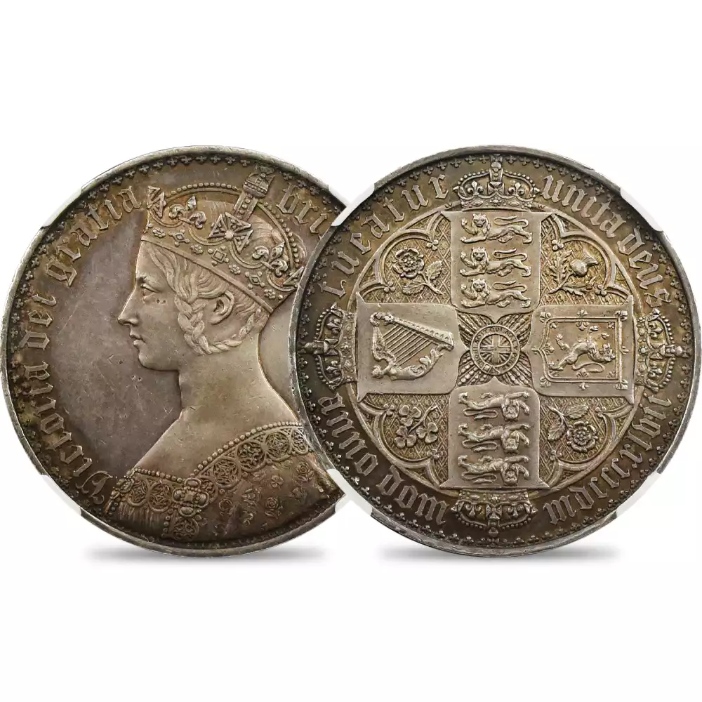 1847 ヴィクトリア女王 ゴチッククラウン銀貨 アンデシモエッジ NGC PF58