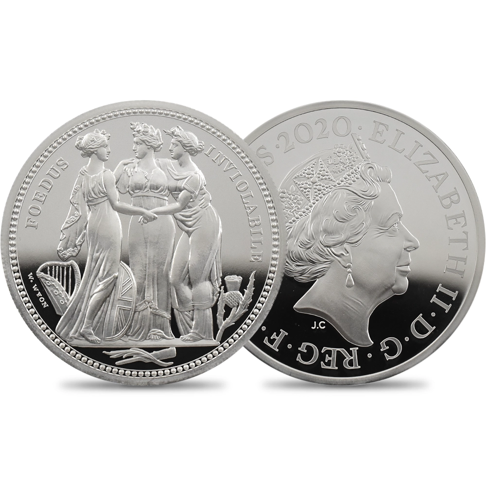 イギリス 2020 エリザベス2世 スリーグレーセス 5ポンド2オンス銀貨 ファーストリリース NGC PF69UC エリザベス2世ラベル