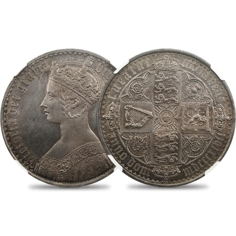 1847 ヴィクトリア女王 ゴチッククラウン銀貨 アンデシモエッジ NGC PF61