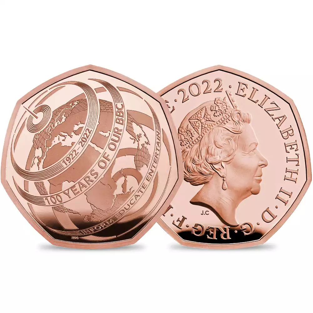 2022 エリザベス2世 BBC創立100周年記念 50ペンスプルーフ金貨 未鑑定 箱付き【ご予約承り品】