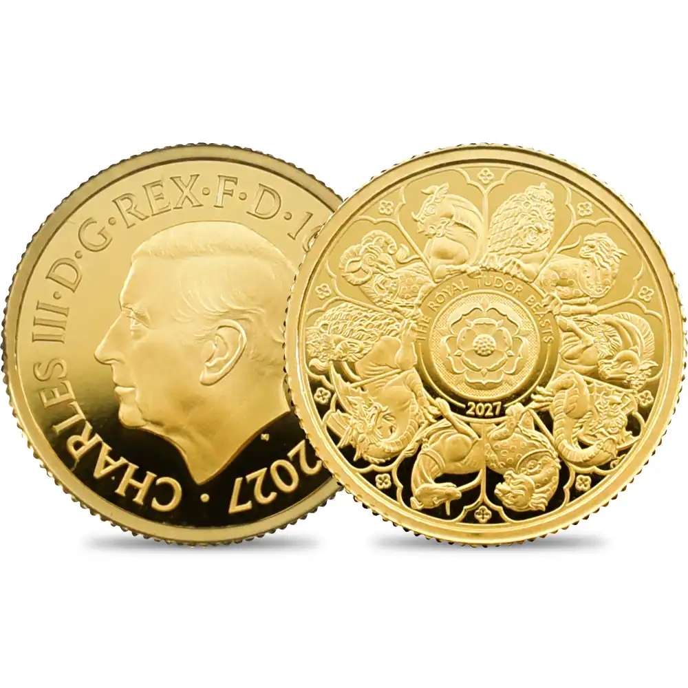 イギリス 2027 チャールズ3世  ロイヤルテューダービースト コンプリーター 10ポンド1/10オンスプルーフ金貨 箱付き