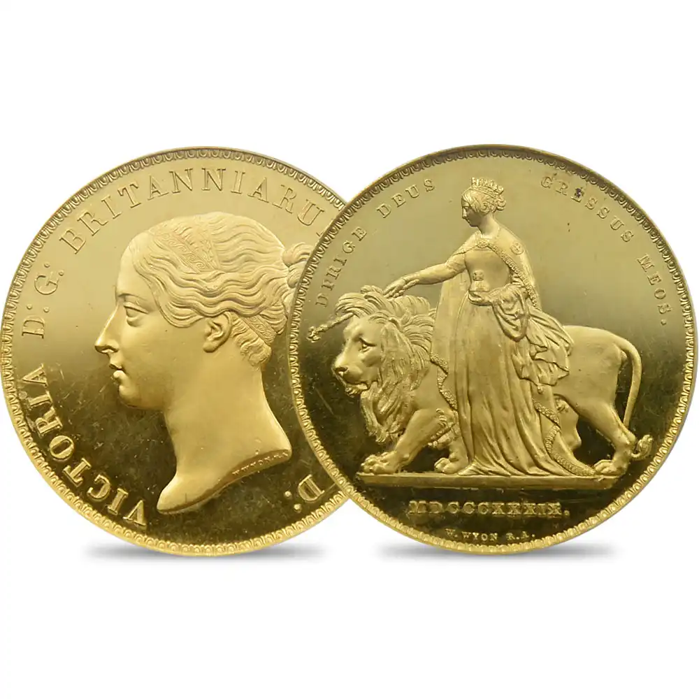 1839 ヴィクトリア女王 ウナ＆ライオン 5ポンド金貨 PCGS PR63DC【R2】