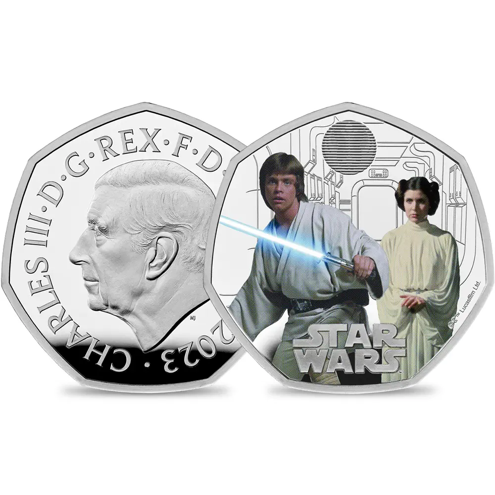 2023 チャールズ3世 スター・ウォーズコレクション第3弾 ルーク・スカイウォーカー＆レイア姫 50ペンスプルーフカラー銀貨 未鑑定 箱付き【ご予約承り品】