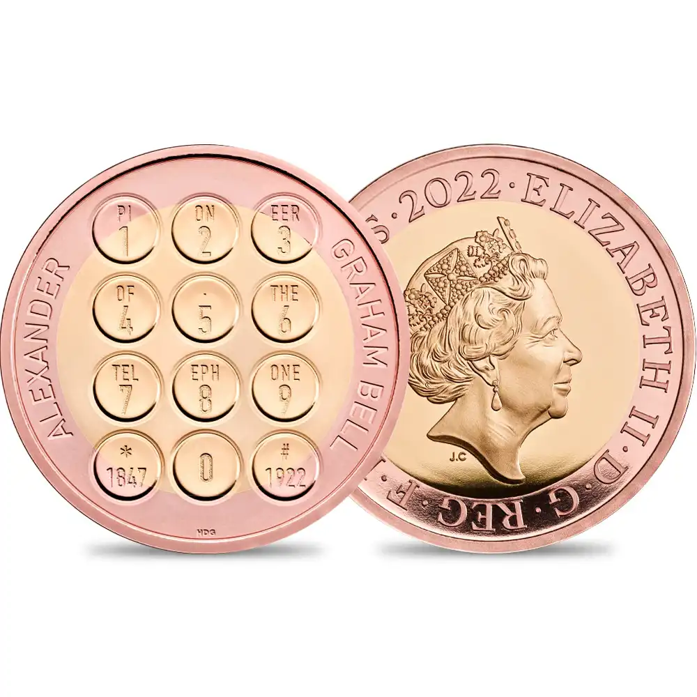 2022 エリザベス2世 アレクサンダー・グラハム・ベル没後100周年記念 2ポンド2色プルーフ金貨 未鑑定 箱付き【ご予約承り品】