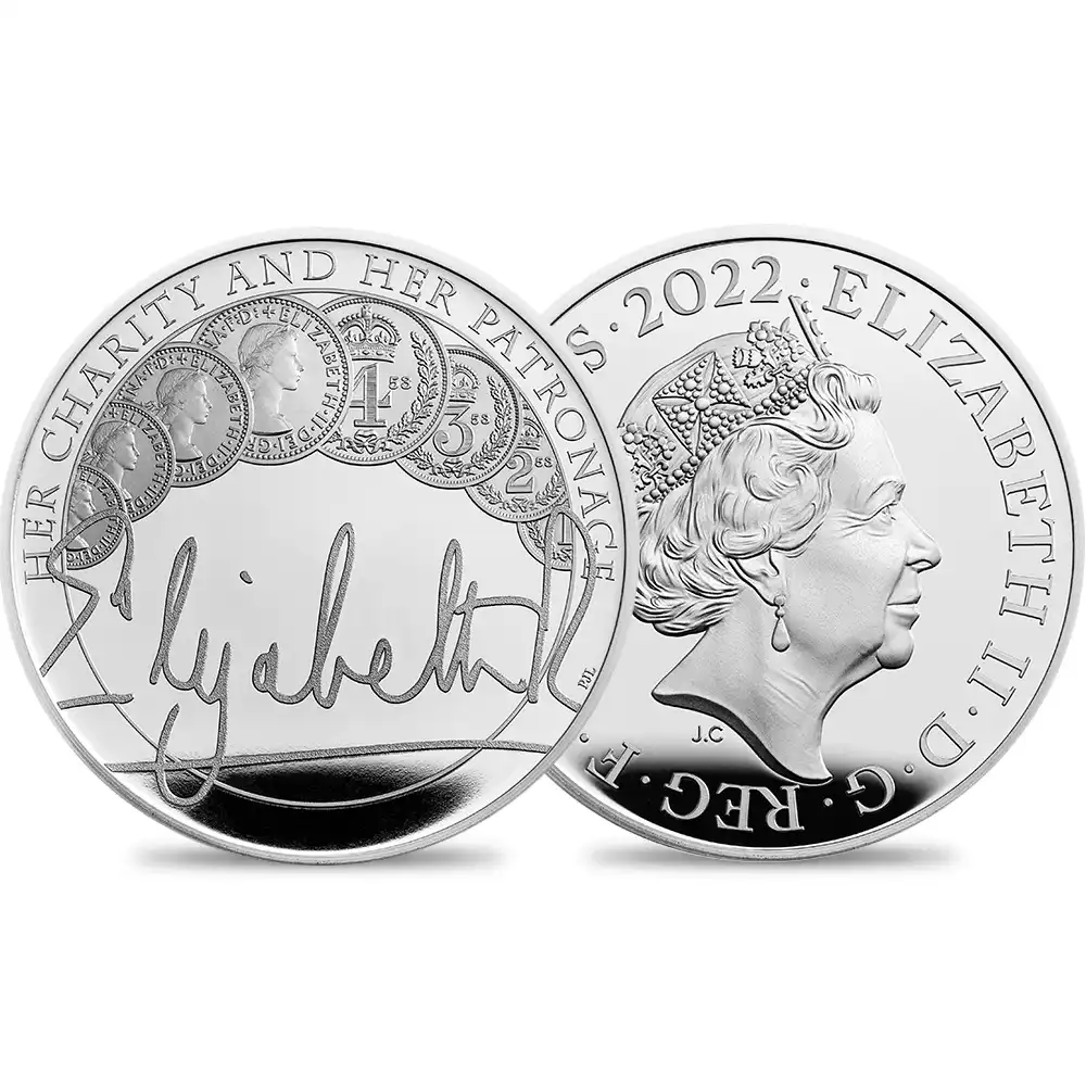 2022 エリザベス2世 女王の治世シリーズ第2弾 奉仕と支援 5ポンドプルーフ銀貨 未鑑定 箱付き【ご予約承り品】