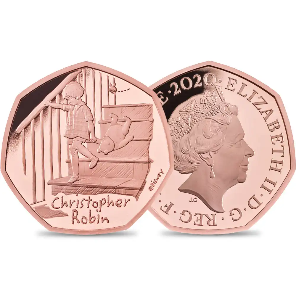 2020 エリザベス2世 くまのプーさんシリーズ 第2弾 クリストファー・ロビン 50ペンスプルーフ金貨 未鑑定 箱付き【ご予約承り品】
