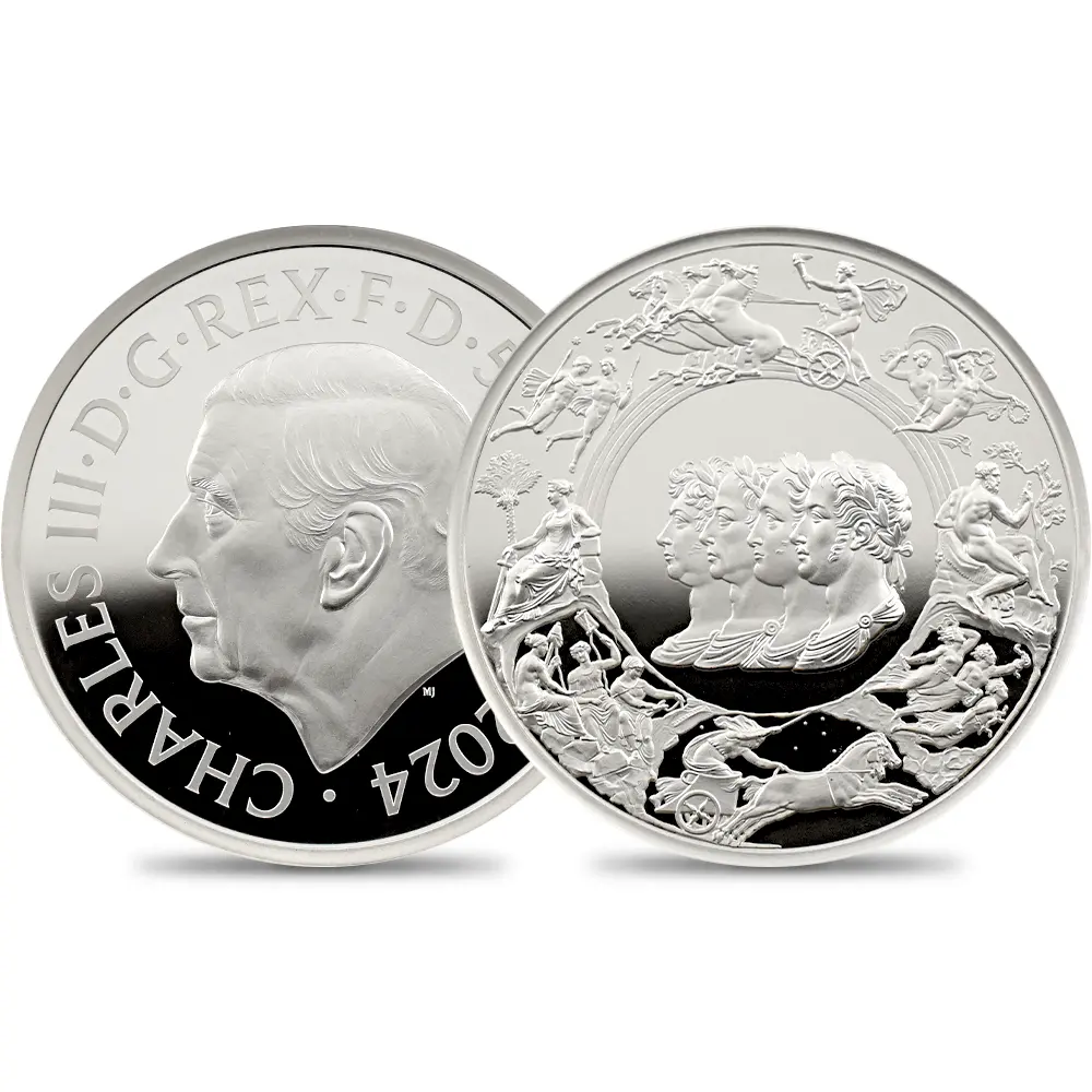 2024 チャールズ3世 ワーテルロー・メダル - 連合国代表 5ポンド2オンス銀貨 発行即日鑑定品  NGC PF70UC 箱付き