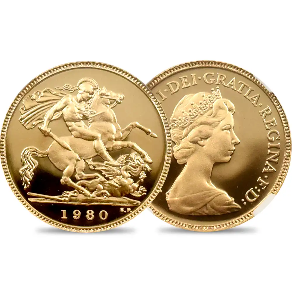 1980 エリザベス2世 ヤングエリザベス 聖ジョージ竜退治 1/2ソブリン金貨 NGC PF70UC