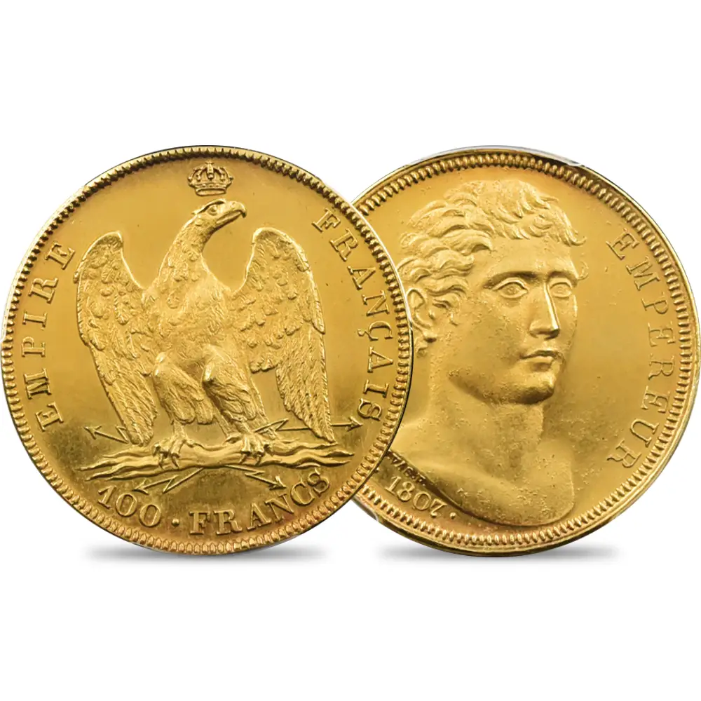 フランス 1807 ナポレオン1世 100フラン試作金メッキ銅貨 PCGS SP62 Maz-601a