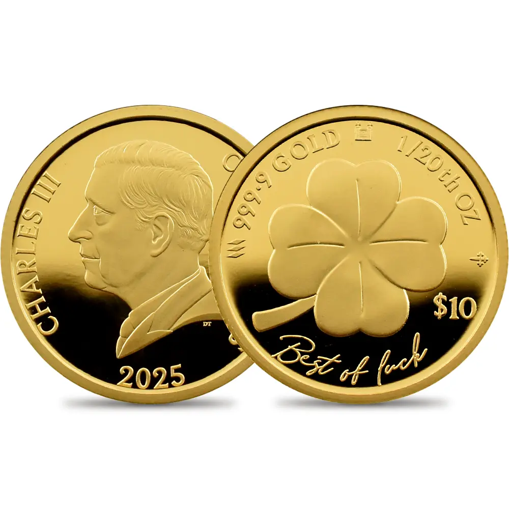 クック諸島 2025 チャールズ3世 幸運をもたらす四葉のクローバー 10ドル 1/20オンスプルーフ金貨 未鑑定 箱付き