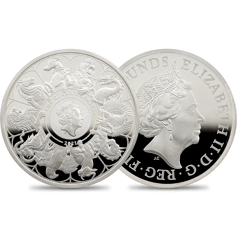 2021 エリザベス2世 クイーンズビースト コンプリーター 英国王室の十大守護獣 5ポンド2オンス銀貨 NGC PF70UC