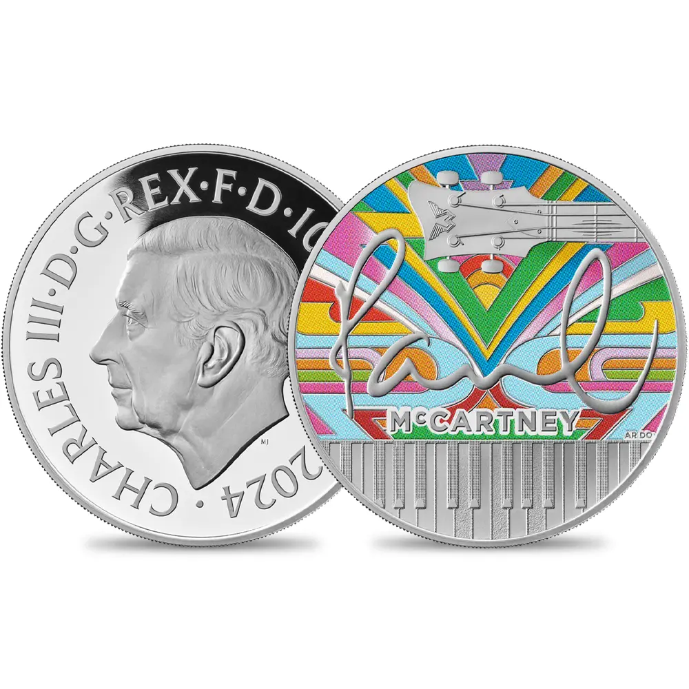 2024 チャールズ3世 ミュージックレジェンド第9弾 ポール・マッカートニー 10ポンド10オンスプルーフカラー銀貨 未鑑定 箱付き【ご予約承り品】