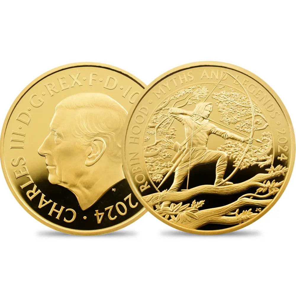 2024 チャールズ3世 神話と伝説シリーズ第4弾 ロビン・フッド 100ポンド1オンスプルーフ金貨 未鑑定 箱付き