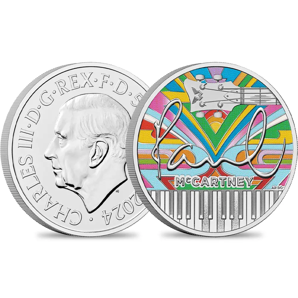 2024 チャールズ3世 ミュージックレジェンド第9弾 ポール・マッカートニー 5ポンドBUカラー白銅貨 未鑑定 パッケージ付き