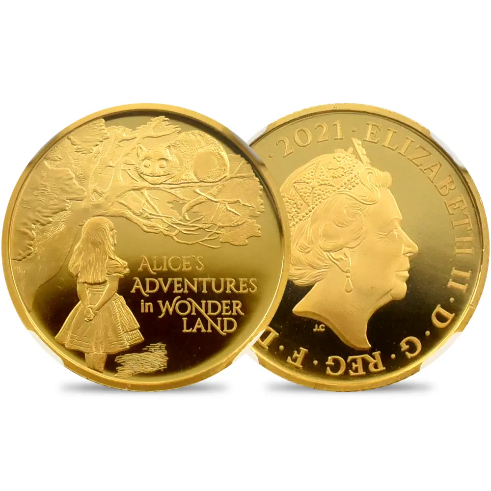 2021 エリザベス2世 不思議の国のアリス 25ポンド 1/4オンス金貨 ファーストリリース NGC PF69UC 箱付き