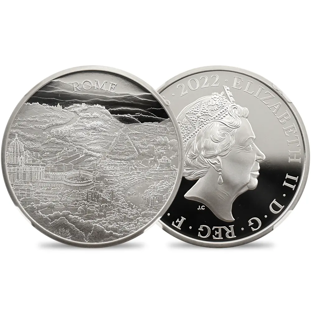 2022 エリザベス2世 都市景観シリーズ第2弾 ローマ 2ポンド1オンス銀貨 発行即日鑑定品 NGC PF69UC 箱付き