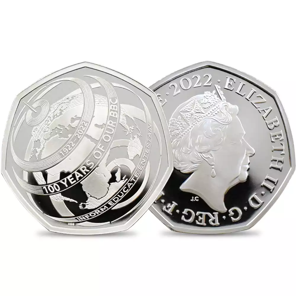 2022 エリザベス2世 BBC創立100周年記念 50ペンスプルーフ銀貨 未鑑定 箱付き 英国アンティークコイン専門店「コインパレス」