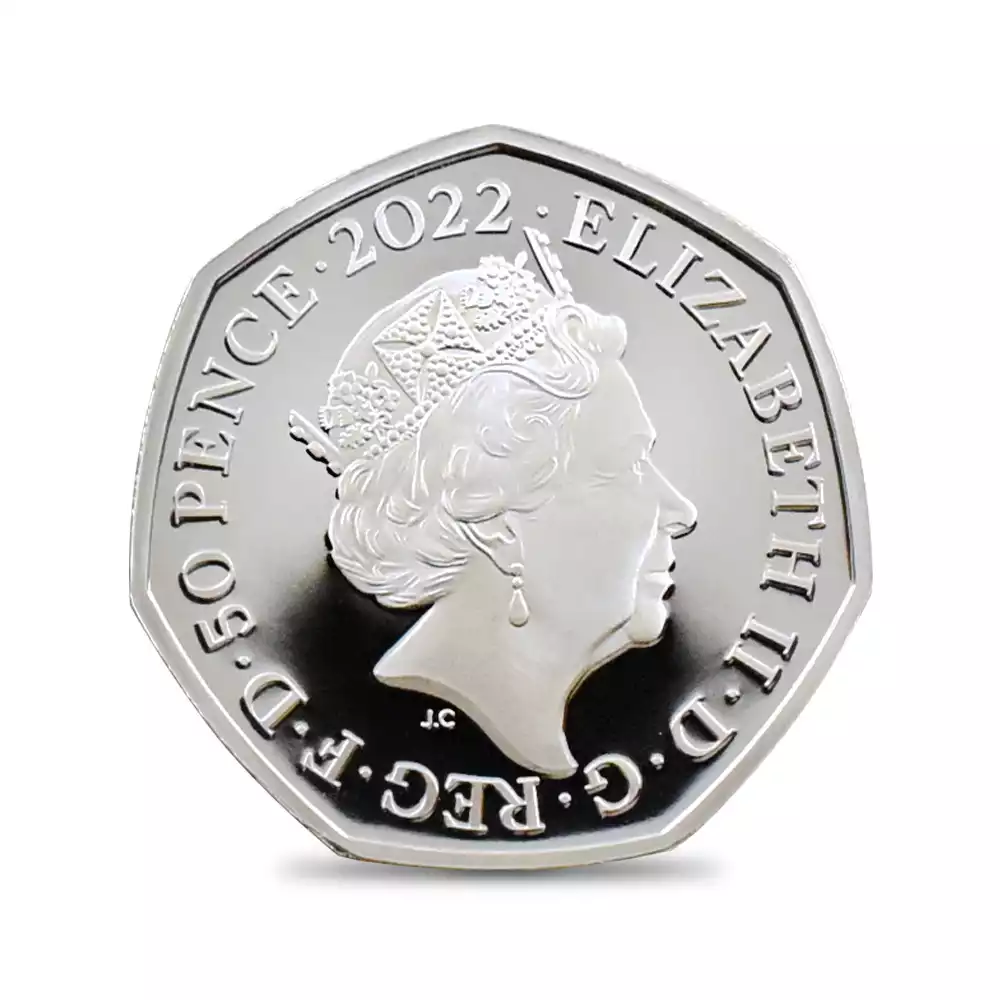 モダンコイン3：2550 2022 エリザベス2世 BBC創立100周年記念 50ペンスプルーフ銀貨 未鑑定 箱付き